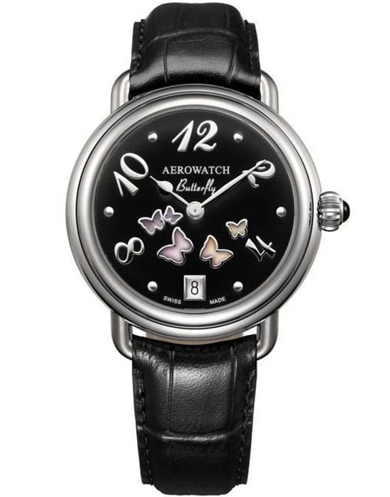 Aerowatch Aerowatch 44960 AA03  44960 AA03 кварцевые женские часы черный циферблат, браслет кожаный — вид спереди